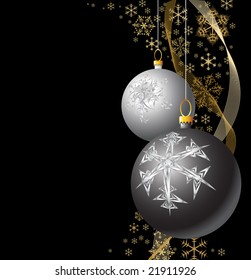 Black and Silver Christmas bulbs with golden snowflakes