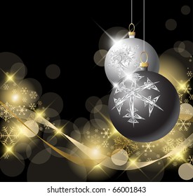 Black and Silver Christmas bulbs with golden snowflakes