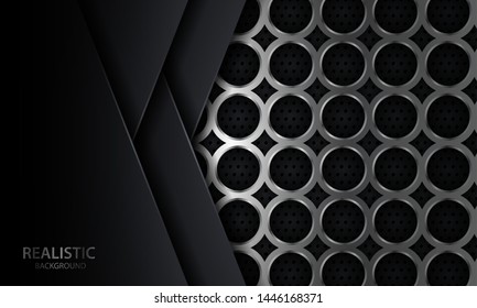 Black and silver circle geometric shape metal corporate background. Modern elegant luxury realistic metallic template for banner, flyer, brochure, cover and card.