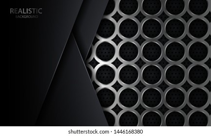 Black and silver circle geometric shape metal corporate background. Modern elegant luxury realistic metallic template for banner, flyer, brochure, cover and card.