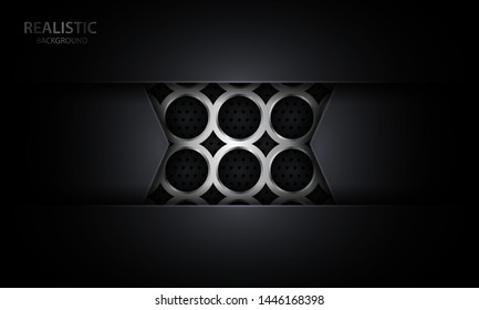 Black and silver circle geometric shape metal corporate background. Modern elegant luxury realistic metallic template for banner, flyer, brochure, cover and card.