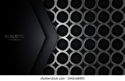 Black and silver circle geometric shape metal corporate background. Modern elegant luxury realistic metallic template for banner, flyer, brochure, cover and card.