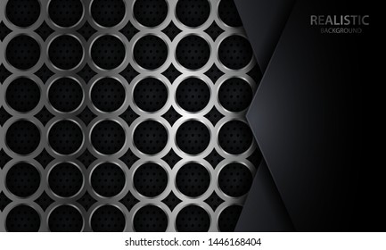Black and silver circle geometric shape metal corporate background. Modern elegant luxury realistic metallic template for banner, flyer, brochure, cover and card.