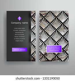 Black And Silver Foil Business Cards. Geometric Modern Pattern