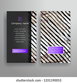 Black and silver foil business cards. Diagonal pattern of hand drawn stripes