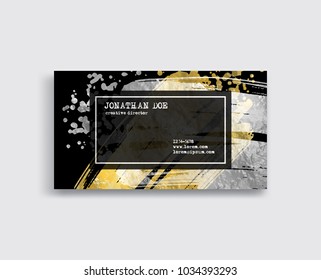 Black, Silver and Gold Business Card Template. Vector illustration.