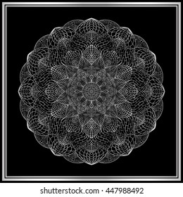 Black and silver gray Mandala round ornament tribal ethnic pattern, islamic arabic indian motif, decorative element for card design. Vector abstract background.