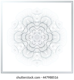 Black and silver gray Mandala round ornament tribal ethnic pattern, islamic arabic indian motif, decorative element for card design. Vector abstract background.