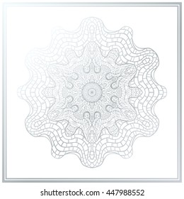 Black and silver gray Mandala round ornament tribal ethnic pattern, islamic arabic indian motif, decorative element for card design. Vector abstract background.