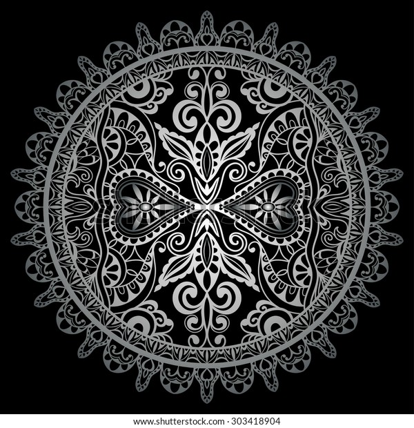 Black Silver Gray Mandala Round Ornament Stock Vector (Royalty Free ...