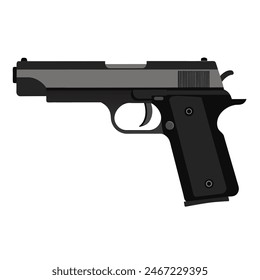 Una pistola negra y plateada se coloca sobre un fondo blanco liso