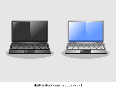 black and silver laptop flat vector icon illustration