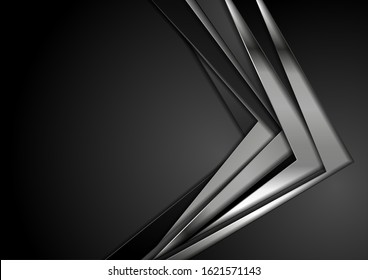 Black and silver metallic stripes abstract corporate background. Vector technology design