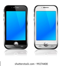 Black and silver mobile phone with reflection - All elements are grouped and on individual layers in the vector file for easy use