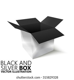 Black and silver open box 3D/ vector illustration, design element
