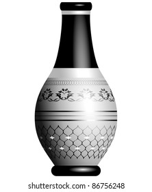 Black and silver ornate 3D illustrated vase isolated on white background