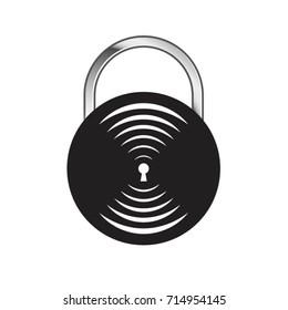 black & silver padlock icon with swooshes & key hole-vector drawing