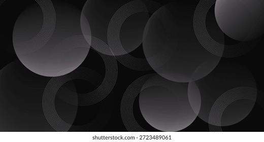 Black silver rough grunge abstract background overlap layer on dark space with circles lines decoration. Modern graphic design element vintage style concept for web, flyer, card, or brochure cover