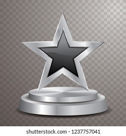 black silver star on silver podium, vector template for cosmetics, show business, sports or something else