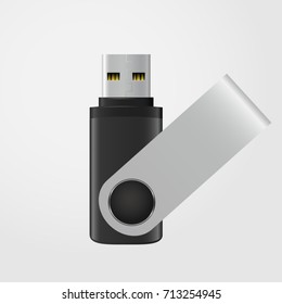 Black and silver USB stick isolated on grey background