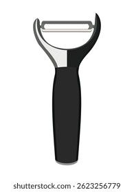 Pelador vegetal negro y plateado con la manija ergonómica aislada en el fondo blanco