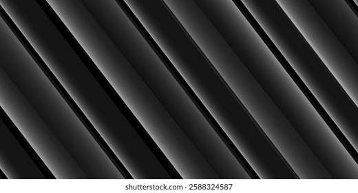  black and silver white abstract background with dynamic diagonal stripes light lines and shadow. Simple template banner collection design. Modern