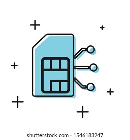 Black Sim card icon isolated on white background. Mobile cellular phone sim card chip. Mobile telecommunications technology symbol.  Vector Illustration