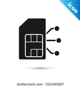 Black Sim card icon isolated on white background. Mobile cellular phone sim card chip. Mobile telecommunications technology symbol.  Vector Illustration