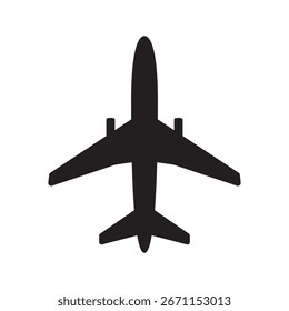 Icono de avión simple negro aislado sobre fondo blanco