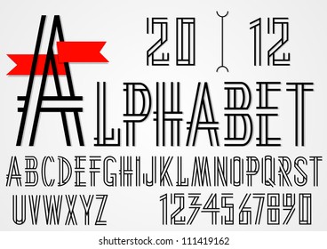 Black simple alphabet letters and numbers. Vector set