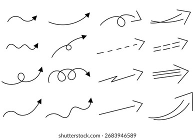 Conjunto de ilustração de vetor de seta simples preta.