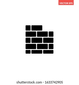 Black simple brick wall construction icon, simple building structure up flat design infographic pictogram for app logo web button ui ux interface elements, vector isolated on white background