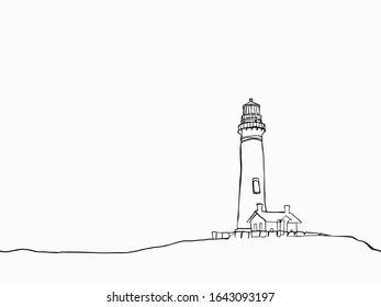 black simple childish continuous hand drawn  line art Pigeon Point Lighthouse of California State, USA on white background for wallpaper, label, banner, wrapping etc. vector design.