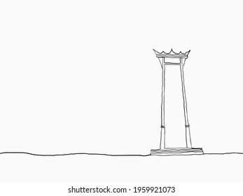 black simple childish continuous hand drawn  line art giant swing in Bangkok of Thailand on white background for wallpaper, label, banner, wrapping etc. vector design.
