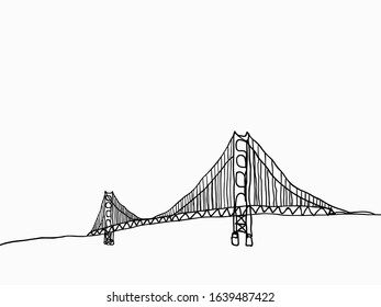 
black simple childish hand drawn  line art Golden Gate Bridge, San Francisco, California on white background for wallpaper, label, banner, wrapping etc. vector design.