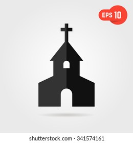 black simple church with shadow. concept of rural sanctuary, orthodox prayer, funeral landmark. isolated on gray background. flat style trend modern logo design vector illustration