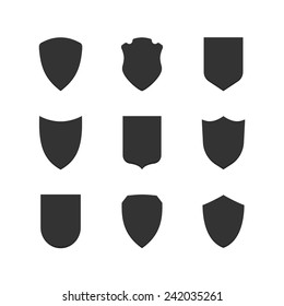 Black simple coat of arms or shield vector icons set isolated on white background