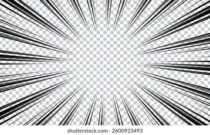 Black simple concentration lines on transparent background. vector illustration