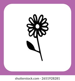 Black Simple Daisy Flower Icon Single Stem White Background