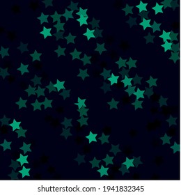 Black Simple Dark Geometrical Shape Backdrop. Mint Party Holiday Stars Surface Illustration. Olive Emerald Dark Christmas Magic Original Night Background. Indigo  Neon Bright Black Sky Seamless Vector