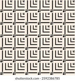 Black simple dense corners squares seamless pattern on beige background. Pattern for textile, wrapping, banner.