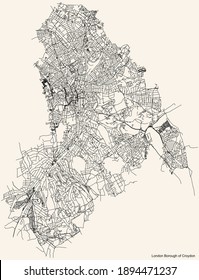 Mapa de calles sencillas y detalladas en negro sobre el fondo beige vintage del barrio del Borough de Londres en Croydon, Inglaterra, Reino Unido