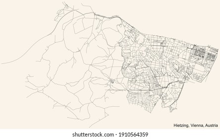 Mapa de calles sencillas y negras detalladas sobre el fondo beige vintage del barrio Hietzing distrito de Viena, Austria