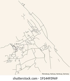 Black simple detailed street roads map on vintage beige background of the neighbourhood Rönneburg quarter of the Harburg borough (bezirk) of the Free and Hanseatic City of Hamburg, Germany