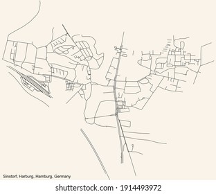 Black simple detailed street roads map on vintage beige background of the neighbourhood Sinstorf quarter of the Harburg borough (bezirk) of the Free and Hanseatic City of Hamburg, Germany