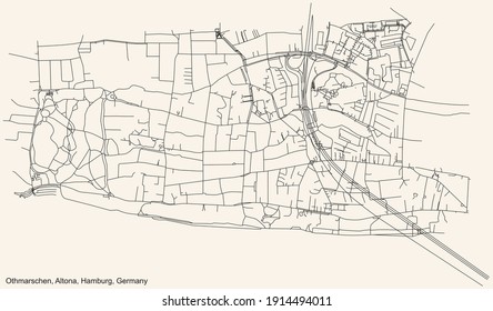 Black simple detailed street roads map on vintage beige background of the neighbourhood Othmarschen quarter of the Altona borough (bezirk) of the Free and Hanseatic City of Hamburg, Germany
