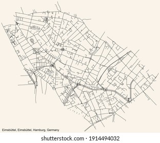 Black simple detailed street roads map on vintage beige background of the neighbourhood Eimsbüttel quarter of the Eimsbüttel borough (bezirk) of the Free and Hanseatic City of Hamburg, Germany