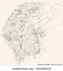 Black simple detailed street roads map on vintage beige background of the neighbourhood Rahlstedt quarter of the Wandsbek borough (bezirk) of the Free and Hanseatic City of Hamburg, Germany