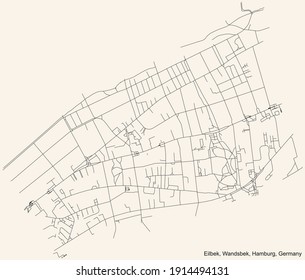 Black simple detailed street roads map on vintage beige background of the neighbourhood Eilbek quarter of the Wandsbek borough (bezirk) of the Free and Hanseatic City of Hamburg, Germany