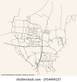 Black simple detailed street roads map on vintage beige background of the neighbourhood Lemsahl-Mellingstedt quarter of the Wandsbek borough (bezirk) of the Free and Hanseatic City of Hamburg, Germany